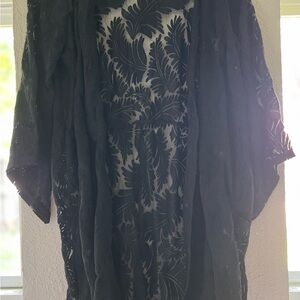 Black Sheer Kimono with Leaf Pattern